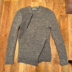 Rnt 23 Rib Knit Asymmetrical Zipper Long Sleeve Thick Knit Sweater D3